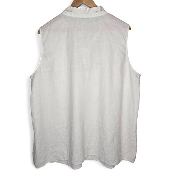 Edward Irish 100% Irish Linen Women White Metallic Gold Floral Embroidered 3X - Picture 2 of 9